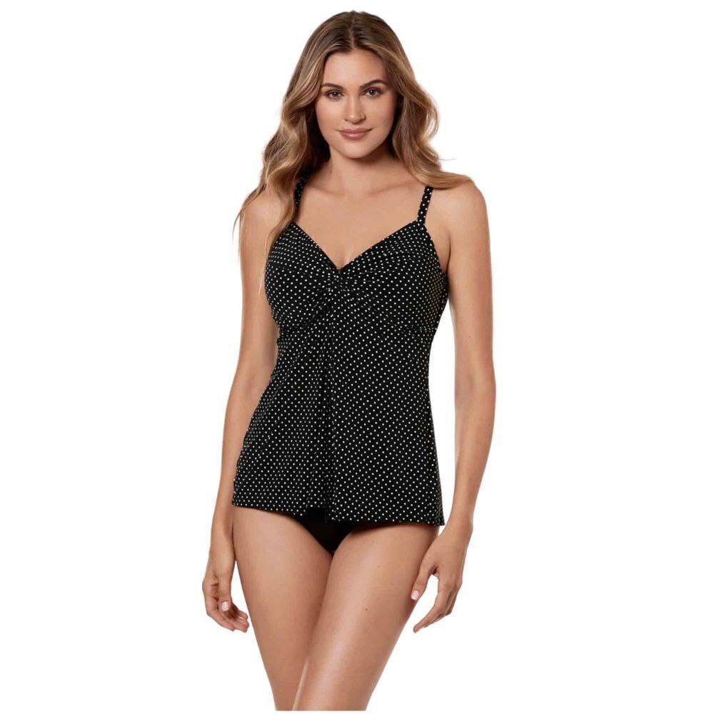 Miraclesuit Pin Point Love Knot Polka Dot Black White Tankini top sz 10